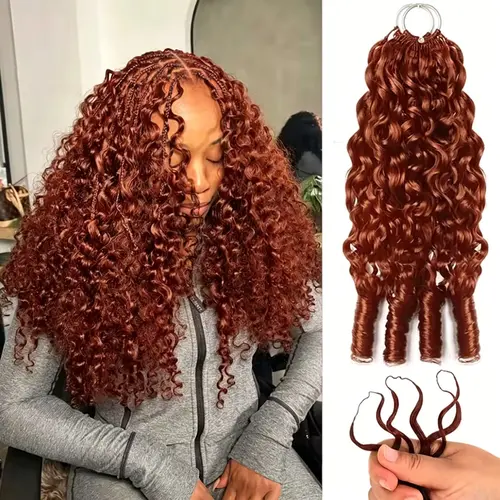 Reddish Brown Color Burmese Curly Crochet Hair Human Hair Extensions Miracle Knots Pre-Separated 50g/Pack (32-38 Strands Per Pack）– Knotless Boho Braids, 4-5 Packs for Full Head, Multiple Curly & Wave Textures Protective Hairstyles For Women