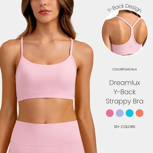 Colorfulkoala Women's Sports Bra Y-Back Low Impact, Dreamlux Fabric with Removable Cups, Wire-Free Comfort & Breathable Stretch for Yoga, Workouts & Everyday Wear