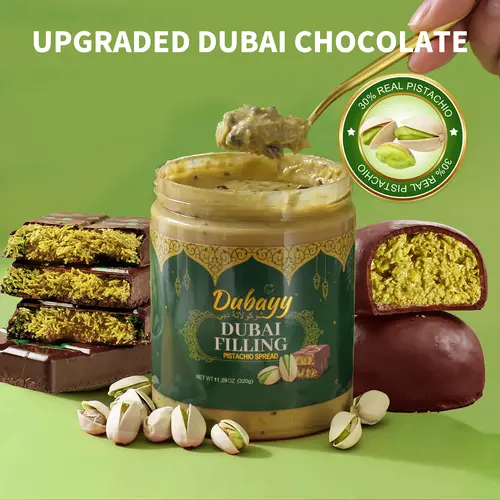 Upgraded Dubai Chocolate Jars (11.29oz) - Food, Snacks, Viral Snacks, Youth-Focused Gourmet Dessert, 30% Real Pistachio, Silky Milk Chocolate Cream Blocks, Crispy Kataifi, Chunky Cocoa Pieces, Quality Ingredients, Toast Toppers black friday