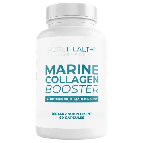 PureHealth Research Marine Collagen Booster Beauty Supplement for Adults - Vegan, Gluten-Free Collagen & Hair Growth Supplements, Anti-Aging Support, Skin Care, Nail Health, Glow Formula with Tripeptides, Hyaluronic Acid