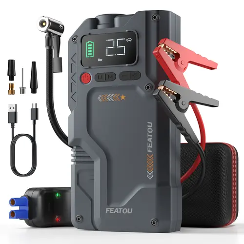 Featou Ultra Compact Lithium Ion Portable Car Jump Starter with Air Compressor, 16800mAh Batteries Built-in Booster (10.0L Gas), 150PSI Digital Inflator, LED Light, PD65W Fast Charging, 1.5kg, 23.5*14.3*11.1cm Auto Accessory for Regular Drivers