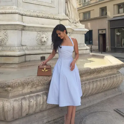 Casual Midi A-Line Dress, Sleeveless Striped Dress for Summer Vacation, Comfy Chic Fitted Style for Women, A Line Dresses, Womenswear