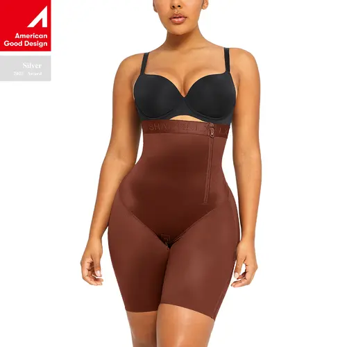 Shapellx AirSlim High-Waist Shaping Shorts for Women - Brand Logo, Fabric, Zipper, Molded Waistband, No Squeeze, Steel-Bone Hold Underwear