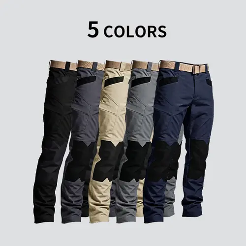 HOMUG Men's Stylish Loose Tactical Sports Trouser with Stretched Waistband, Belt, Pockets, Knee-Pad Design, 230g/m² Fabric for Spring, Summer Outdoor Activities
