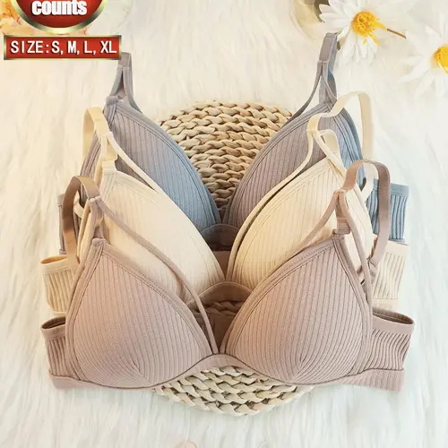 Women's Plain Cut Out Wireless Fitted Knit Everyday Bra, Soft Comfortable Adjustable Strap Bra for Daily Wear, Ladies Lingerie for All Seasons, Underwear, Casual