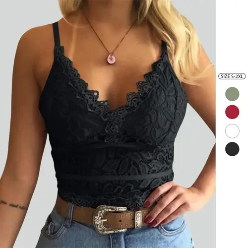 Imily Bela Women's Lace Camisole Soft Crochet Spaghetti Strap Vest Outer Wear Short Camisole Top