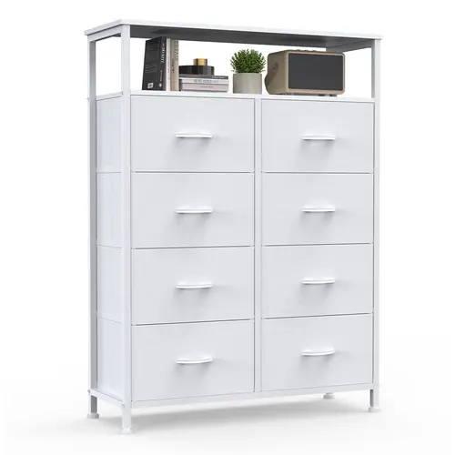 Sweetcrispy 8-Drawer Fabric+MDF Rectangle Storage Console Cabinet - Durable Steel Frame, Wooden Top, Stylish Design, 12mm Thick, Furniture for Small Spaces, Assembly Required, Organizer for Bedroom, Living Room