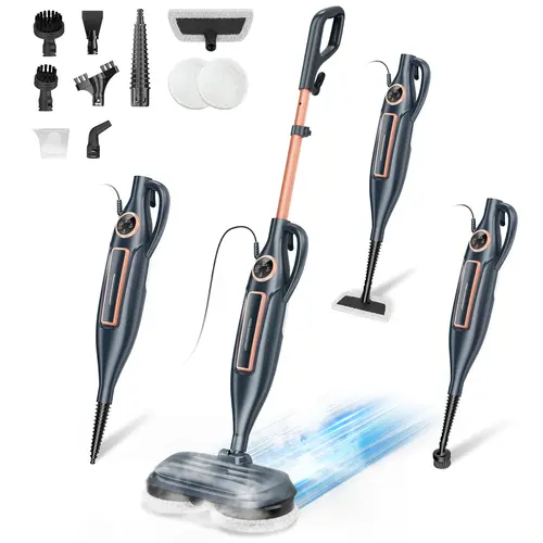 [FallDealsForYou] DEVOAC 10-in-1 Rotating Disc Electric Steam Cleaner - Lightweight Mopping Tool with Curved Brush, Removable Brush, 5m Cable, Spin Wringer, 3 Vapor Levels, US Plug - Ideal for Wood/Laminate/Marble Floors, Household Floor Cleaning Item