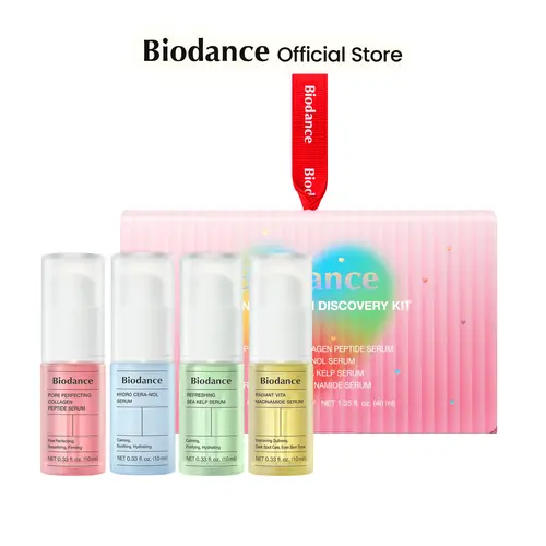 [Biodance Official] 4-Mini Serums Discovery Kit | Serum Gift Bundle for Firming, Hydrating, Brightening, Calming | Elasticity, Dark Spot, Moisturizer, Collagen Boosting, Anti-aging, Sebum, Plumping, Glow | Travel, Portable, Korean Skin Care