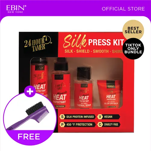 EBIN 24 Hour Tamer Heat Protectant Silk Press Kit with FREE Edge Brush | Silk press, Shield, Smooth, Shine