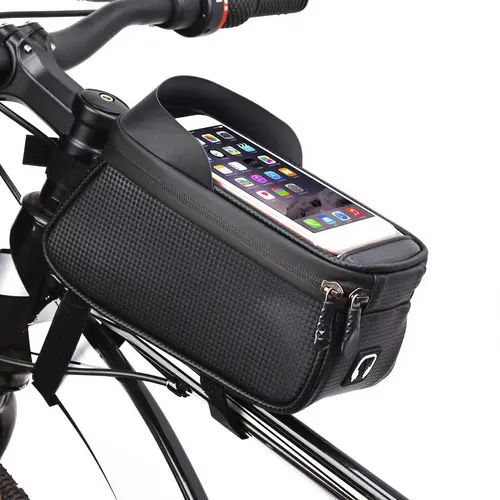 Unisex Functional Cycling E-Bike Phone Frame Bag - Bike Phone Holder, Bicycle Accessories, IPX4 Water-Resistant, TPU Window Touchscreen, Shockproof, Easy Installation, 3 Strong Adjustable Straps, Bottom Strap, Hidden Port, Standard Fit