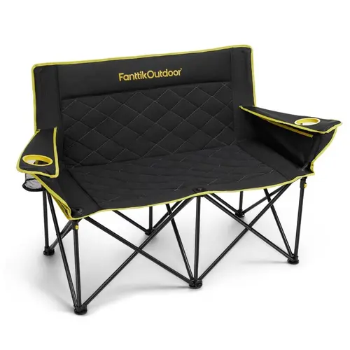 Fanttik Zeta L11 Duo Pro 2-Person Camping Loveseat Campchair - Heavy-Duty Lightweight Foldable 600D Fabric Chair, 600 lbs Capacity, Snap-Lock Frame, Cup Holders, Carry Bag, 18.6" Seatback Height, for Outdoor Patio Garden Party