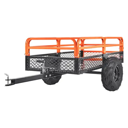 【toolupgrade】VEVOR Heavy Duty Steel Outdoor Utility ATV Tow-Behind Cart, 1500lb Load Capacity, 15 Cu Ft, 0.8" Thick Base, Dual Mode Function, Removable Sides & 2 Tires for Mowers, Tractors, UTVs