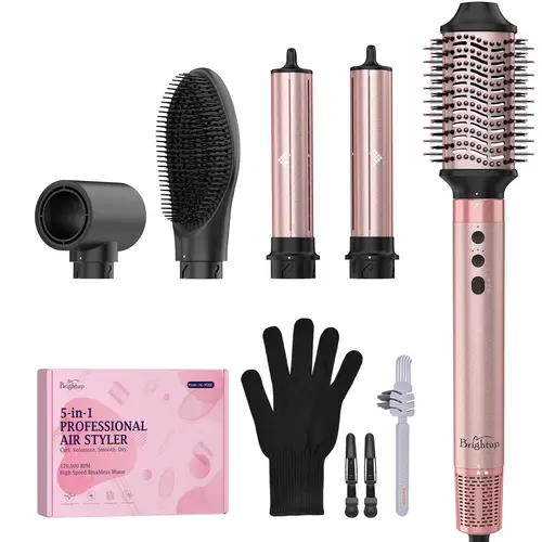 Brightup 5 in 1 Air Styler Automatic Hair Curling Iron with Detachable Brush Head, Blow-Dry,Straightening Wrap  Negative Ions Ergonomic Rose Gold(Advanced Custom)  Holiday Gift MothersDayGift tiktokshopspringglowup summerwins,summerwins,father'sdaygifts,s
