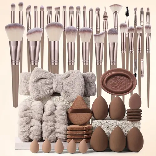 Professional Makeup Tool Set, 54pcs/set Cosmetic Brush & Sponge & Puff & Headband & Brush Cleaning Bowl Set, Multi-use Facial Makeup & Cleaning Accessories for Daily Use, Makeup Brush Kit, Face Brush Set, Makeup Brushes Kits, Multifunctional Makeup Tools