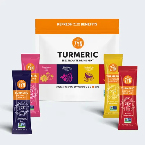 ZYN Turmeric Wellness Electrolyte Drink Mix – Naturally Light Sweetened Hydration Pack with Turmeric, Electrolytes, Vitamins C & D, Zinc for Daily Wellness, Anti-Inflammatory Muscles Recovery, Gut Health & Immune Support - Variety Flavors Pack