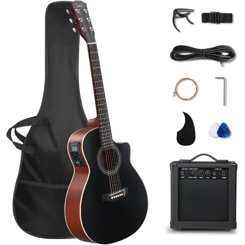 GLARRY 41-in Premium Wood Spruce Body Unisex Acoustic Electric Guitar Beginner Kit - Durable, Easy to Use, Cutaway Neck, 15W Amplifier, 5-Band EQ, 6 Strings, Glossy, Performance-Ready, Battery-Included, Bag, Strap, Picks, Wrench