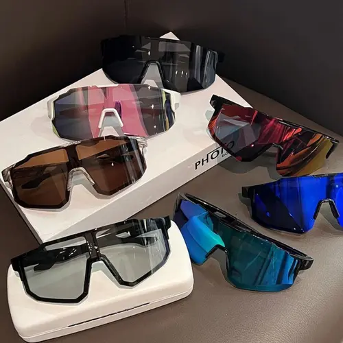 Adult European and American Style Large-Frame Tinted Lens Sun Visor Glasses - 7-Set Sports Equipment, Unisex, Windproof Slim, Motorcycle-Ready, Outdoor Cycling Accessories