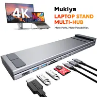 【Laptop Stand Hub】Mukiya USB C Laptop Stand with Docking Station, 8 in 1 USB C Hub with 4K HDMI, 3xUSB C, 2xUSB A, 1xSD, 1xTF Port for MacBook/Dell/HP/Surface/Lenovo Springtok