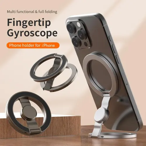 Magnetic Phone Stand & Fidget Spinner Combo, Dual Magnetic Ring Stand,  Fidget Toys Adults, Foldable, 360° Rotation, Phone Holder Car, Desk Phone Stand, MagSafe Compatible, Stress Relief Accessory for Home/Office/Travel/Gym