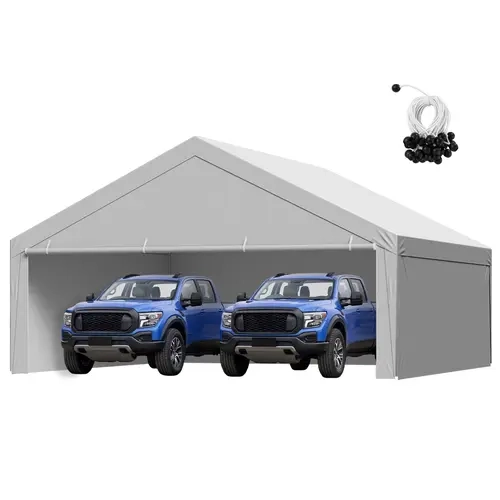 【toolupgrade】VEVOR 20x20 ft Carport Replacement Cover (Frame Not Included), 210g PE Woven Top, 180g PE Sidewalls, 96 Bungee Cords, UV-Resistant Waterproof Heavy-Duty Portable Grey Tarp, Easy to Assemble, Father's Day Gift, Ideal for Farm Equipment/Constru