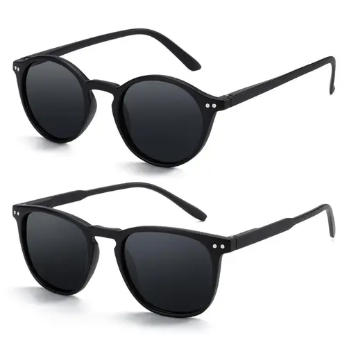 ZENOTTIC 2pcs Unisex Polarized Sunglasses - Casual Style Eyewear, Full Rim Round/Square Frames, Classic Vintage Design, Ideal for Beach Holidays, Couple Gift, Classic Vintage Sunglasses, Trendy Vintage Sunglasses