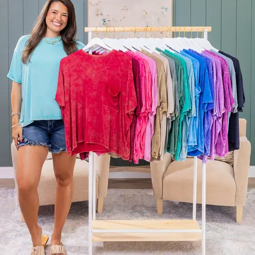 Zenana Washed Ribbed Short Sleeve Top With Pocket | S/M-2X/3X