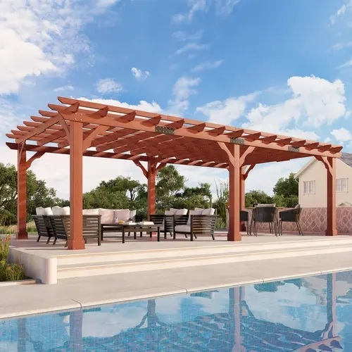 [Ships in 5 Boxes] AMERLIFE Premium Cedar Wood Pergola with Trellis Roof & Weather-Resistant Support, Outdoor Pergola Kit with Stakes, Garden Gazebo for Patio, Backyard & Events, Reddish-Brown[TikTokShopFallDealsForYou]