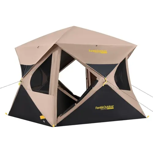 FanttikOutdoor Alpha C4 3-4 Person Instant Cabin Tent - 60-Second Set-Up, Windproof Folding Design, Water Resistant with Rainfly, Cool B3 Mesh Airflow, Linen-Infused Spacious Interior, Offroad Offgrid Camping Shelter, Windproof Folding Tent