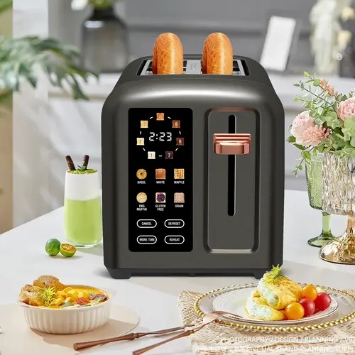 SEEDEEM 2-Slice Full Touch Stainless Steel Toaster, LCD Display & Touch Buttons, 50% Faster Heating, 1.4in Wide Slots, 4 Basic + Extra Timer Functions, Removable Crumb Tray, Household Appliances Fast Heating Toasters