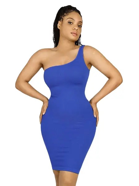 FeelinGirl Eco-friendly High Elastic Bodycon Dress One Shoulder Body Shaping Skirt Sexy Basic Casual Fabric Womenswear Summervibes