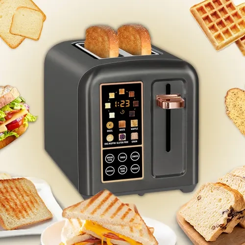 SEEDEEM 2-Slice Stainless Steel Bread Toaster - 1350W Household Appliances, 1.4in Extra Wide Slots, 50% Faster Heating, Touch LCD Display, 4+ Timer Functions, Removable Crumb Tray, 7 Shade Settings, Bagel/Waffle Ready for Family Home Kitchen Use