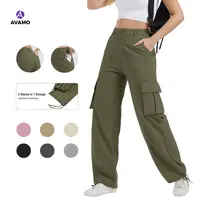 Avamo Women’s Stretch Cargo Pants, High Waisted Wide Leg Utility Pants with 6 Pockets, Adjustable Cuffs for Casual Streetwear