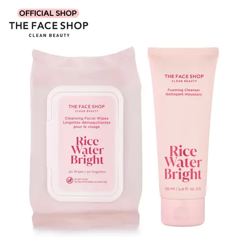 THE FACE SHOP Rice Water Bright The Everyday Cleanse Duo - Facial Cleansing for Oily Dry Skin, Gentle Korean Skincare