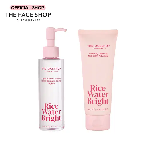 THE FACE SHOP Rice Water Bright Foaming Cleanser Mousse & Rice Water Bright Cleansing Oil for Skincare, Vegan, Skin Repair, Korean Skincare