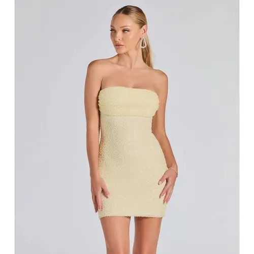 Lena Strapless Bodycon Beaded Mesh Mini Dress