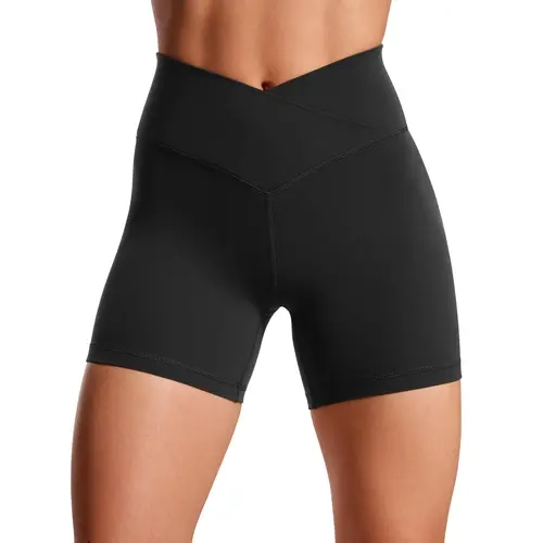 CRZ YOGA Womens Butterluxe Crossover Biker Shorts 5'' - Criss Cross High Waisted Workout Yoga Shorts Buttery Soft