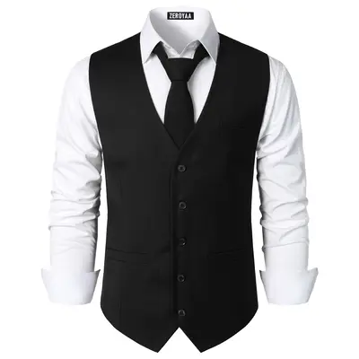 ZEROYAA Men's Hipster Urban Design 3 Pockets Business Formal Dress Vest for Suit Tuxedo Classic Fit Suits Button Suits Vest