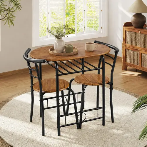 Costoffs 3-Piece Oval Dining Table Set with Chairs - Waterproof MDF, Steel Frame, Ergonomic Design, 14'' Seat Diameter, 19.5″L x 16.5″W x 30″H, Modern Small Indoor Furniture for Apartment Decor