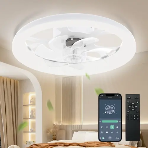 VALLERICO Modern Flush Mount Ceiling Fan with Light - 1 Fixture Light+Fan, Dimmable LED, AC120V, 6-Speed Forward-Reverse Mode, Adjustable Lighting Modes, Warm-Cool Color Temp, Classic Black/White Options, Indoor Use for Bedroom Living Room,Black Friday