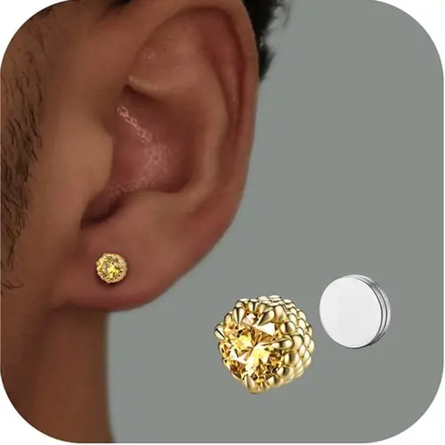 Men's Non-Piercing Magnetic Punk Clip-On Earrings - 5A Artificial Zirconia, 5/6.5/8mm Nickel-Free Hypoallergenic SS Dragon Claw, Metal Coating Stud Earrings Jewelry for Daily Wear