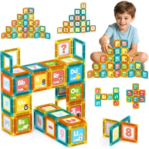 deAO Magnetic Building Blocks Travel Toy Set - STEM Learning Kit with 88 Number Counting & Math Learning Blocks, Iron Storage Box, Portable Interactive Math Game Model Building Kits for Kids Learning & Fun Creative Play (Ages 3-8)