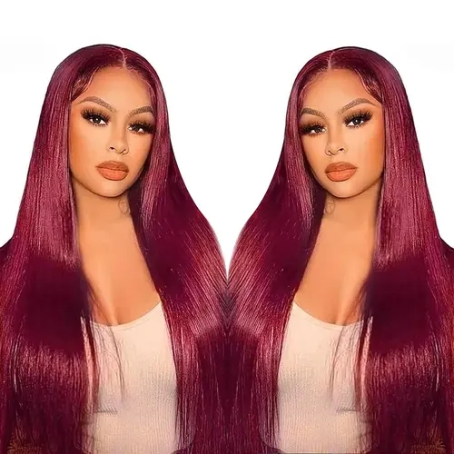 Bling Hair 99J Burgundy Lace Front Wigs Straight 13x6 13x4 HD Transparent Lace Frontal Wigs Human Hair 180% Density Pre Plucked With Baby Hair 99J Body Wave Colored Lace Front Hair Wigs For Women