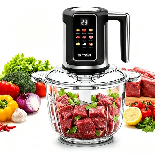 SPZTJK 110V Plug 3L Color Screen Electric Multi-Function Meat Grinder - 3L Color Screen Meat Mincer, 2-Blade, Multi-Food Grinding, Slicer-Shredder Attachment, 2 Dishwasher-Safe Bowls, BPA-Free, Compact Kitchen Appliance for Home Cooks, Less Scrubbing
