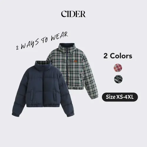 Cider Reversible Cotton-blend Stand Collar Tartan Zip Through Puffer