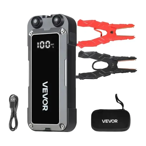 【toolupgrade】VEVOR 4000A Peak 12V Portable Lithium Jump Starter Battery Pack with Jumper Cables, 3-Mode Flashlight, USB Port, Durable ABS Body, Dustproof Fire-Resistant Compact Design for Off-Roading Outdoors