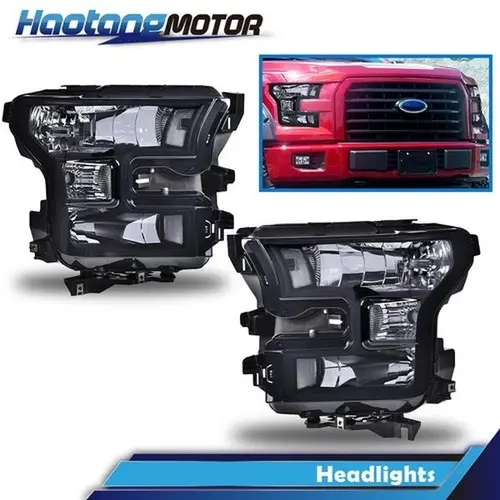 CROSSDESIGN 1 x Pair Smoke Lens Headlights with Chrome-Style Shine & Amber Reflector, Automotive Car Light for 15-17 Ford F150 (Left & Right), Vehicle-Specific Fit Car Exterior Upgrade