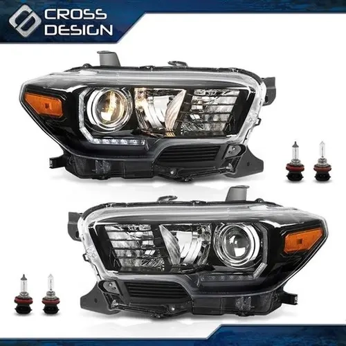 CROSSDESIGN Durable LED DRL Automotive Headlight Assemblies, Easy Install Aftermarket Bulbs Kit for 2016-2022 Toyota Tacoma Halogen Model Truck Car Lights