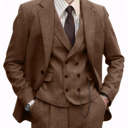 Men's Tweed Herringbone Suit - Menswear Formal Wear for Wedding, Party, Workwear