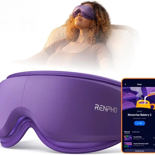 Renpho Eyeris Zen ABS Eye & Head Massager with Heat - Headspace Bluetooth Stress Relief Device for Adults, USB-C Fast-Charging Self-Care Tool with 9 Guided Meditation Sessions, 9.7 oz & Storage Bag, Relaxing Gift